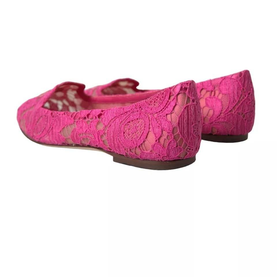 Dolce & Gabbana Pink Taormina Lace Slip On Flats Shoes - Hilstor