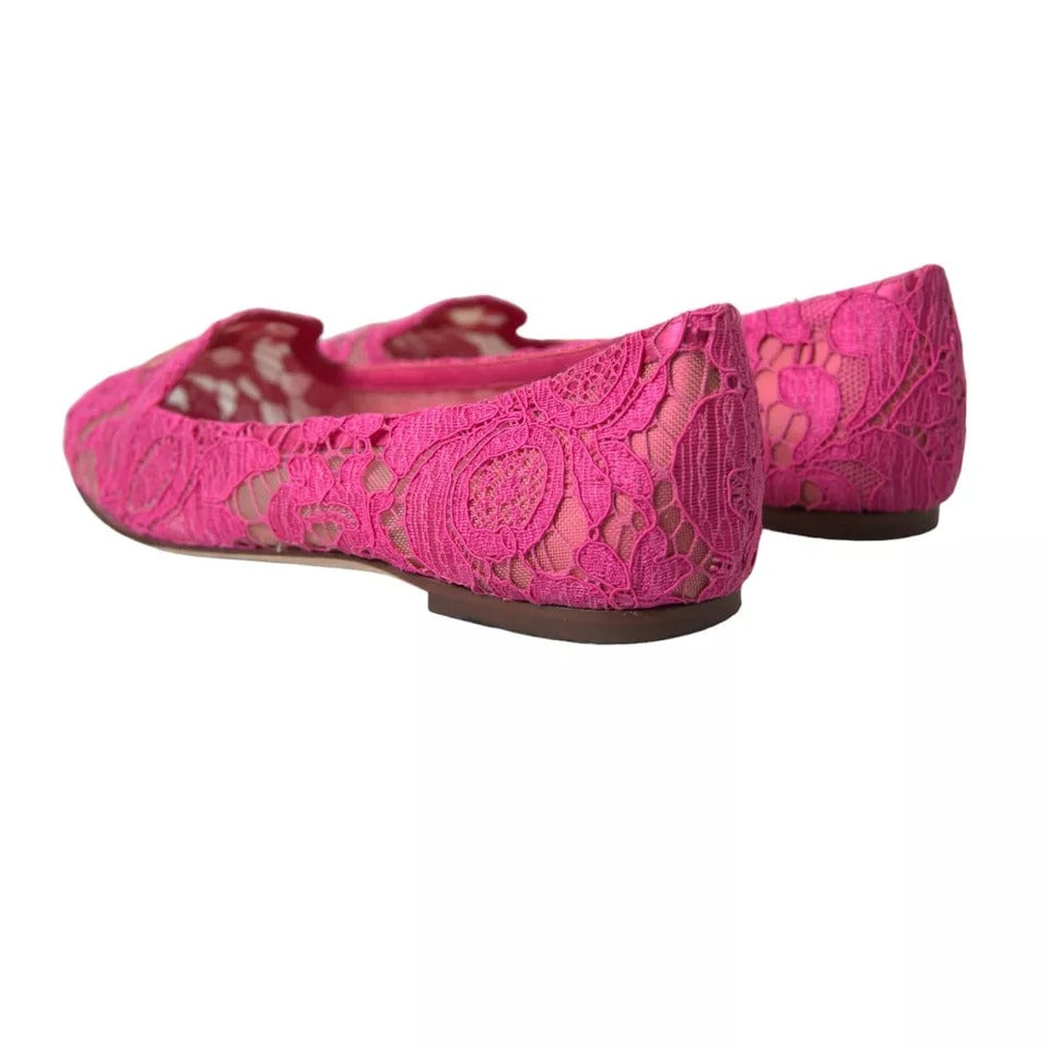 Dolce &amp; Gabbana Pink Taormina Lace Slip On Flats Sko