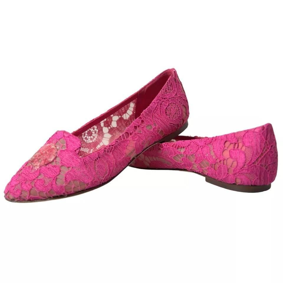 Dolce & Gabbana Pink Taormina Lace Slip On Flats Shoes - Hilstor