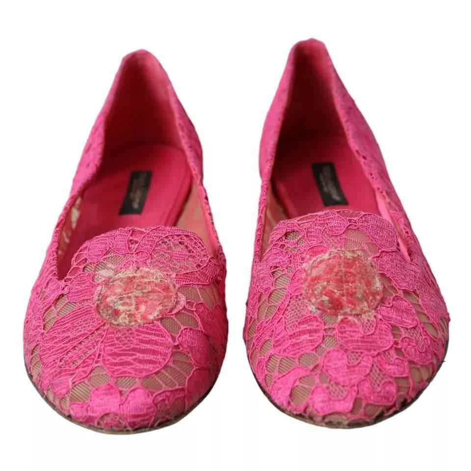 Dolce & Gabbana Pink Taormina Lace Slip On Flats Shoes - Hilstor