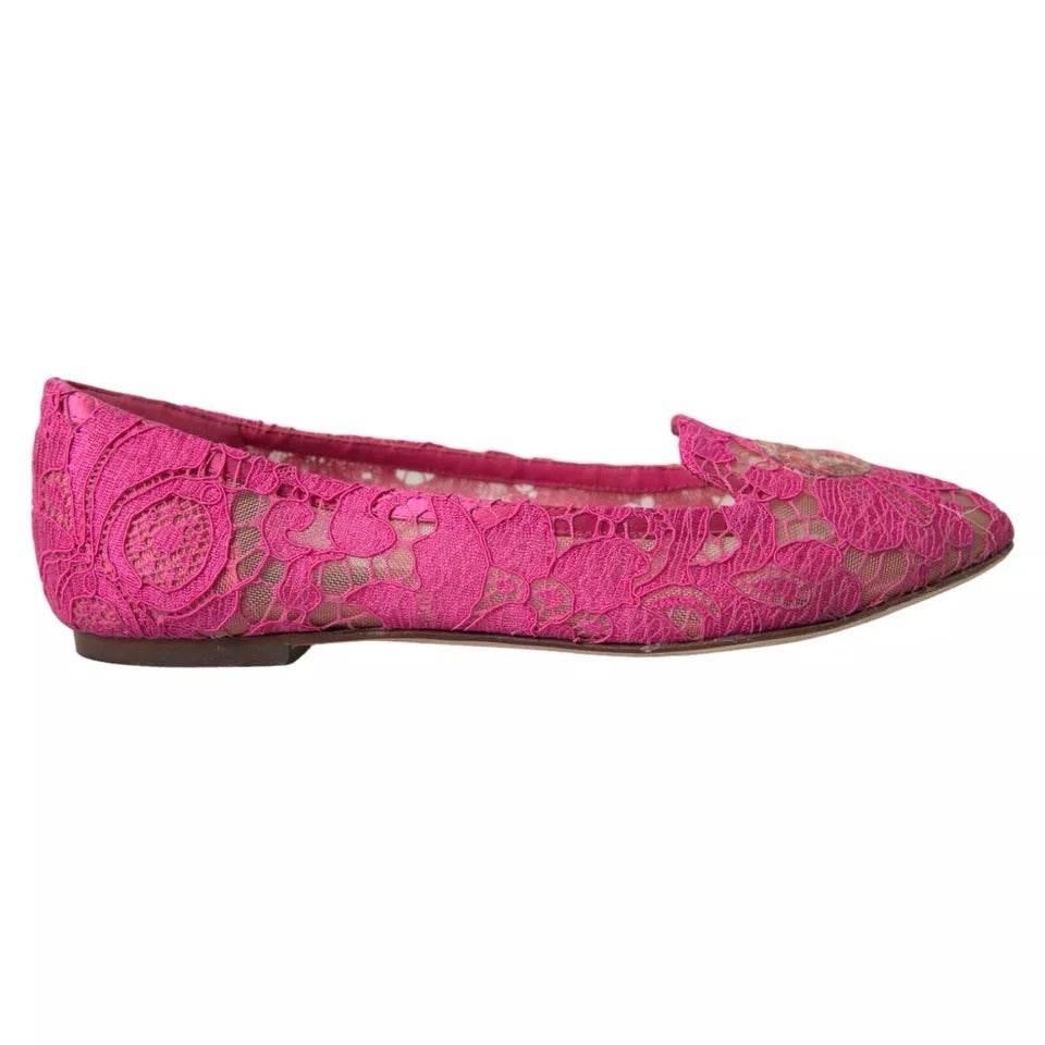 Dolce & Gabbana Pink Taormina Lace Slip On Flats Shoes - Hilstor