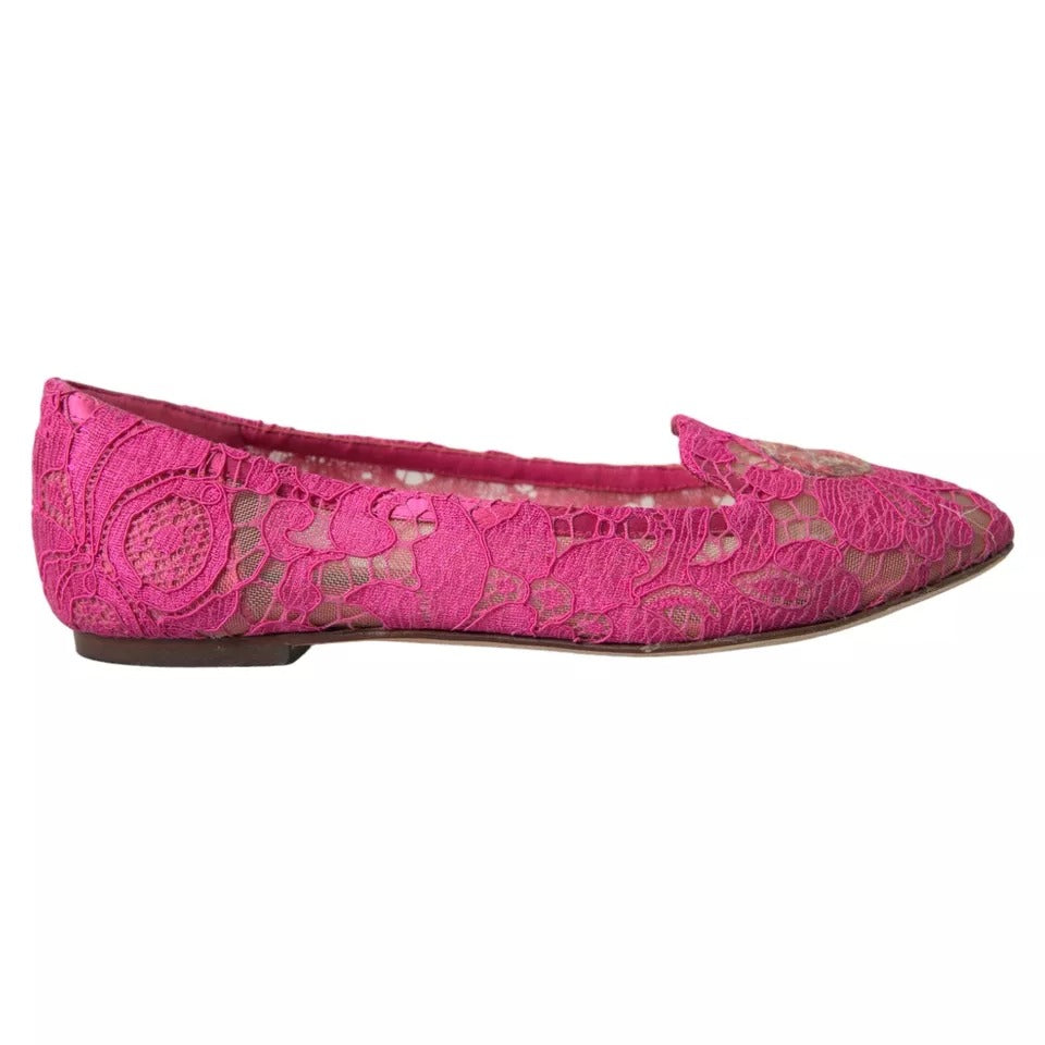 Dolce &amp; Gabbana Pink Taormina Lace Slip On Flats Sko