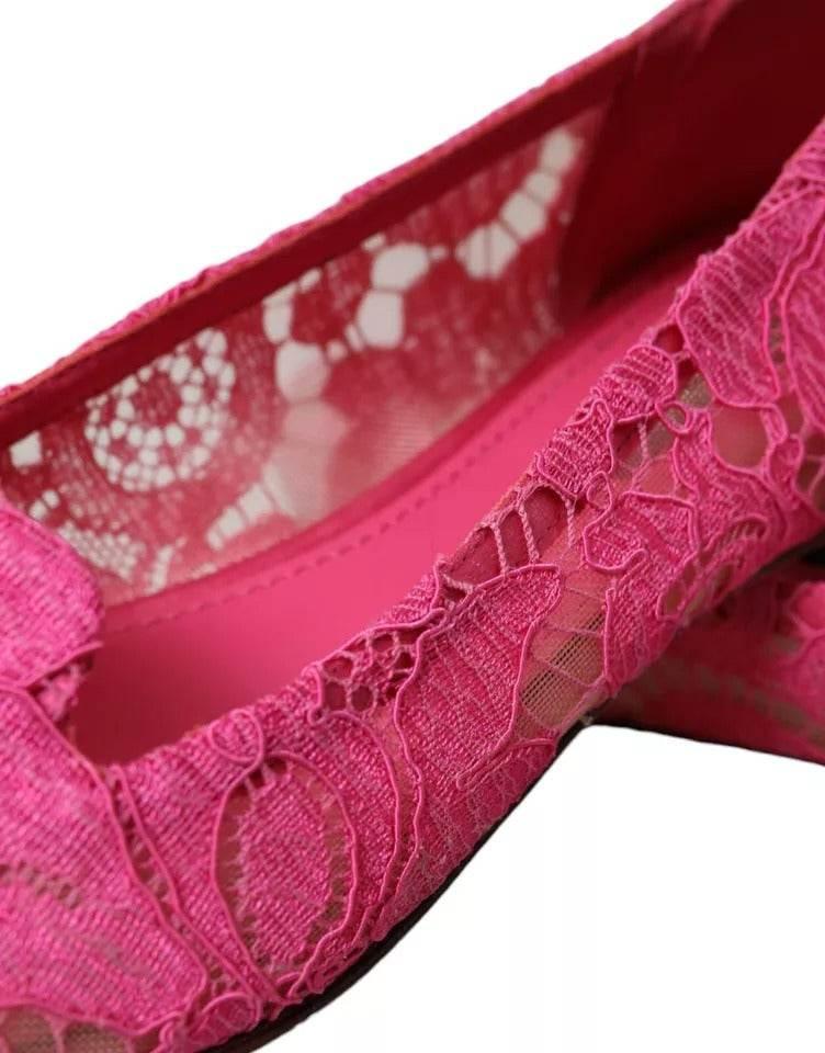 Dolce & Gabbana Pink Taormina Lace Slip On Flats Shoes - Hilstor
