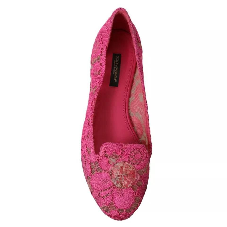 Dolce & Gabbana Pink Taormina Lace Slip On Flats Shoes - Hilstor