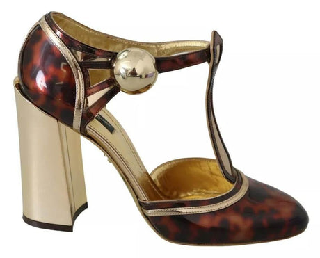 Dolce & Gabbana Gold Leopard T-strap Pumps Sandals Shoes - Hilstor