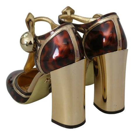 Dolce & Gabbana Gold Leopard T-strap Pumps Sandals Shoes - Hilstor