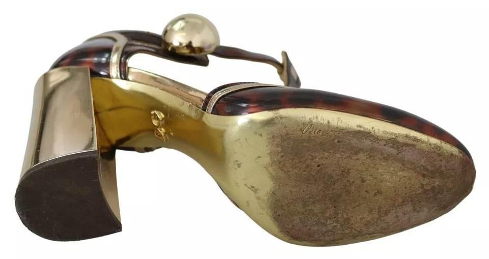 Dolce & Gabbana Gold Leopard T-strap Pumps Sandals Shoes - Hilstor