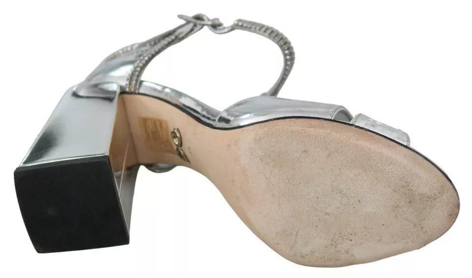 Dolce & Gabbana Silver Crystals T-strap Sandals Leather Shoes - Hilstor