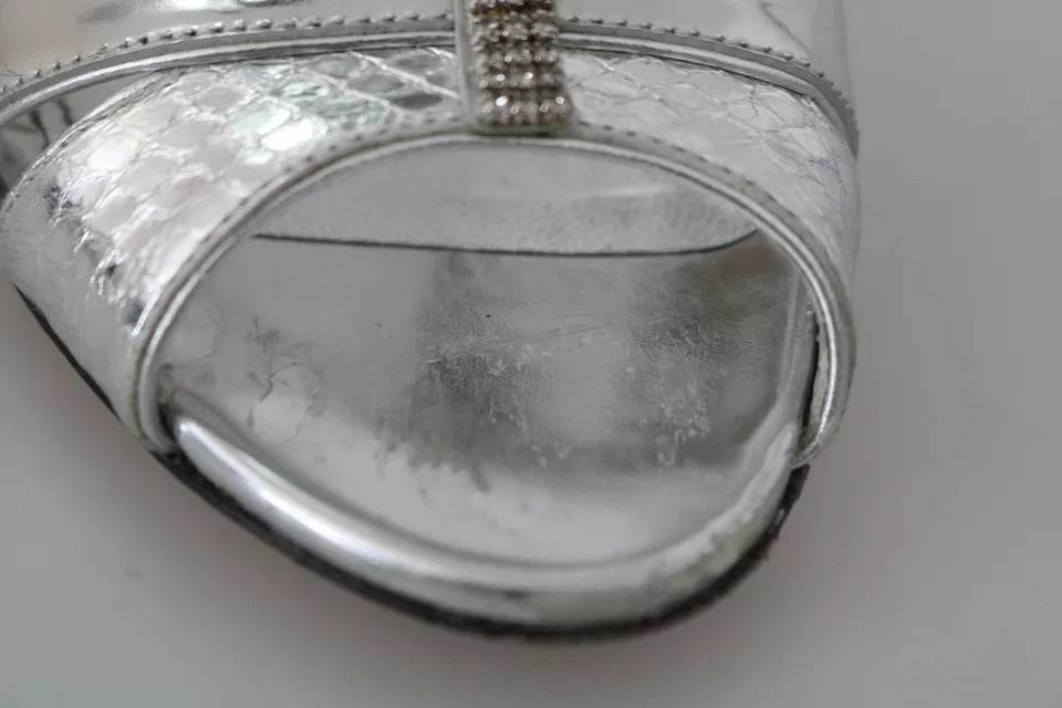 Dolce & Gabbana Silver Crystals T-strap Sandals Leather Shoes - Hilstor