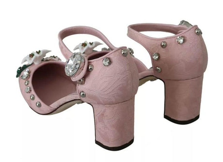 Dolce & Gabbana Pink Brocade Crystal Lily Ankle Strap Shoes - Hilstor