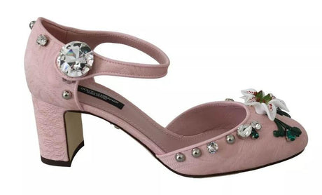 Dolce & Gabbana Pink Brocade Crystal Lily Ankle Strap Shoes - Hilstor