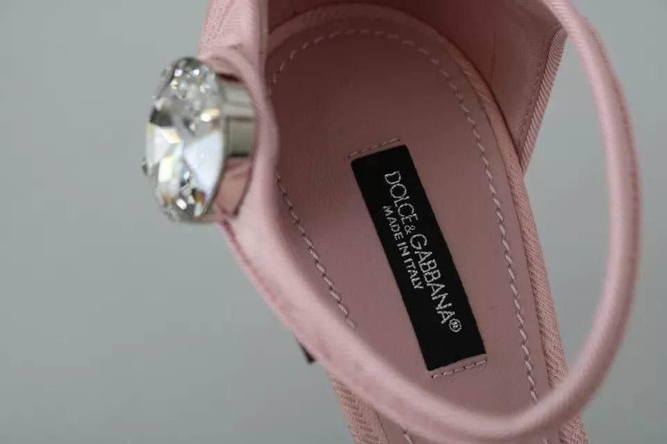 Dolce & Gabbana Pink Brocade Crystal Lily Ankle Strap Shoes - Hilstor