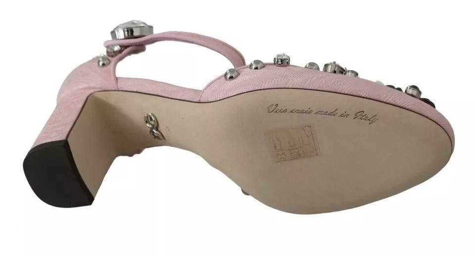 Dolce & Gabbana Pink Brocade Crystal Lily Ankle Strap Shoes - Hilstor