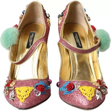 Dolce & Gabbana Pink Embellished Fur Mary Jane Pumps Shoes - Hilstor