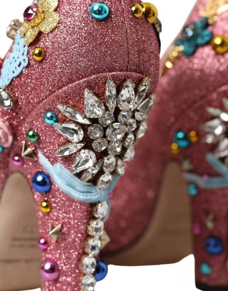Dolce & Gabbana Pink Embellished Fur Mary Jane Pumps Shoes - Hilstor