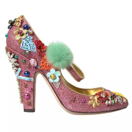 Dolce & Gabbana Pink Embellished Fur Mary Jane Pumps Shoes - Hilstor
