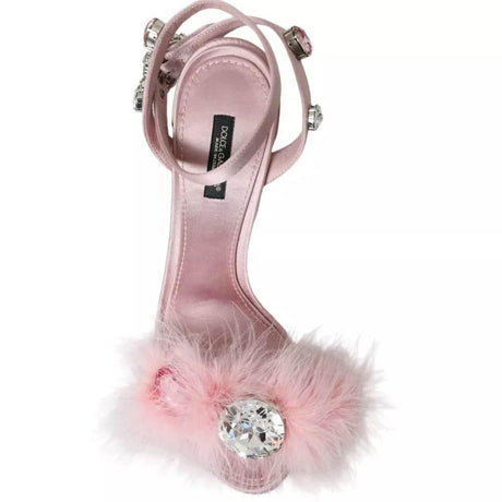 Dolce & Gabbana Pink Turkey Feather Embellished Sandals Shoes - Hilstor
