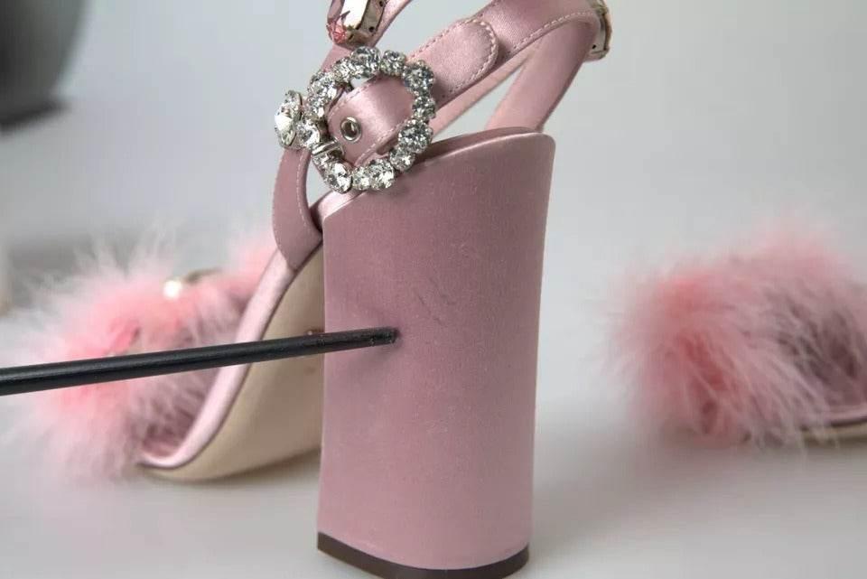 Dolce & Gabbana Pink Turkey Feather Embellished Sandals Shoes - Hilstor