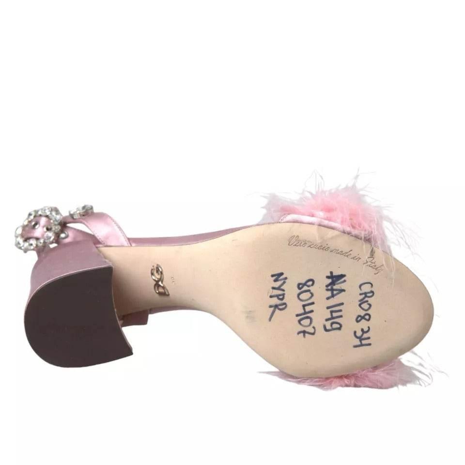 Dolce & Gabbana Pink Turkey Feather Embellished Sandals Shoes - Hilstor
