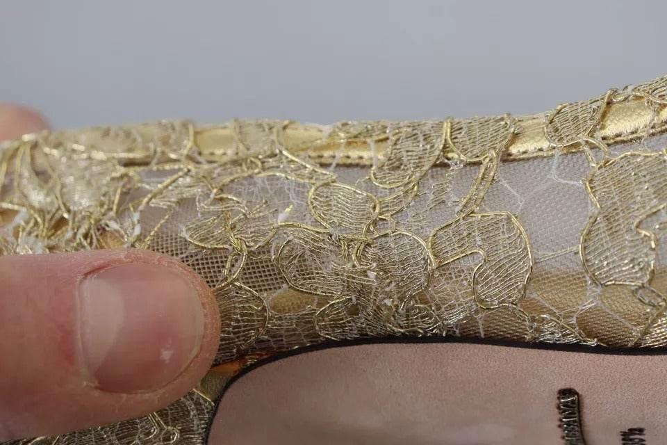 Dolce & Gabbana Gold Taormina Lace Crystal Heels Pumps Shoes - Hilstor