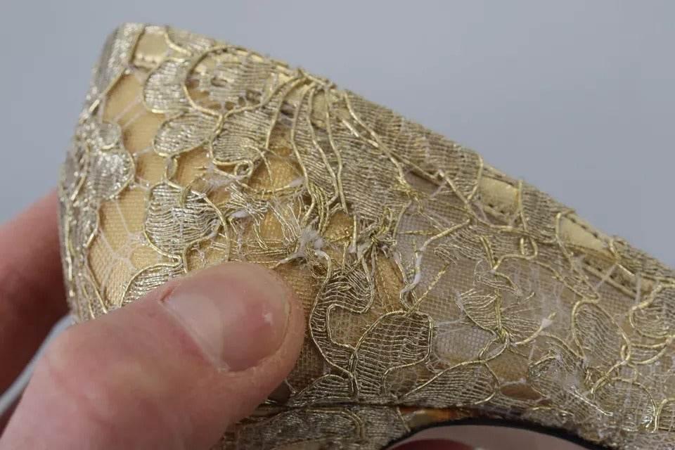 Dolce & Gabbana Gold Taormina Lace Crystal Heels Pumps Shoes - Hilstor