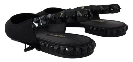 Dolce & Gabbana Black Flats Crystal Slingback Charmeuse Shoes - Hilstor