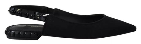 Dolce & Gabbana Black Flats Crystal Slingback Charmeuse Shoes - Hilstor