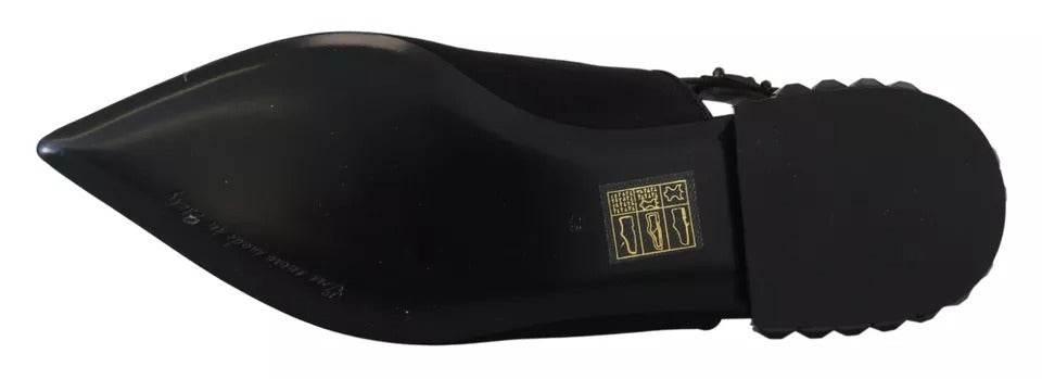 Dolce & Gabbana Black Flats Crystal Slingback Charmeuse Shoes - Hilstor