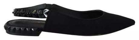 Dolce & Gabbana Black Flats Crystal Slingback Charmeuse Shoes - Hilstor