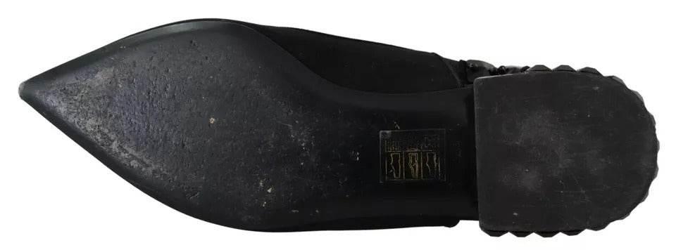 Dolce & Gabbana Black Flats Crystal Slingback Charmeuse Shoes - Hilstor