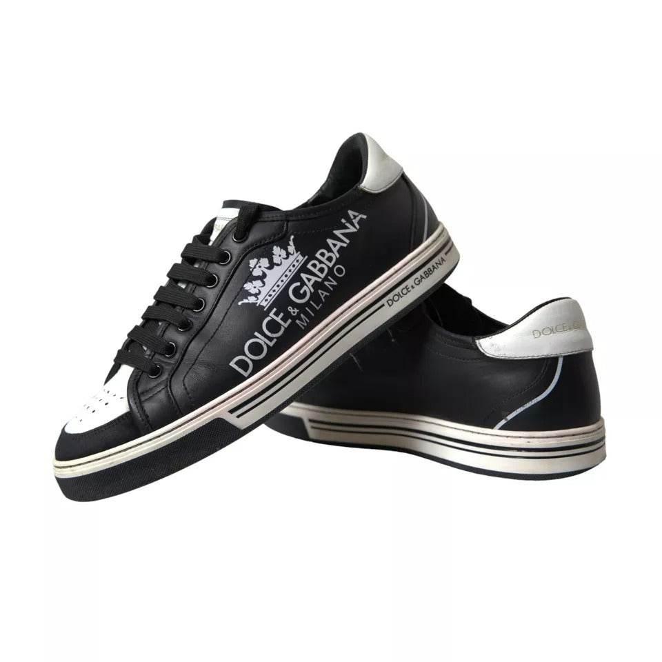 Dolce & Gabbana Black Leather Crown Milano Men Sneakers Shoes - Hilstor