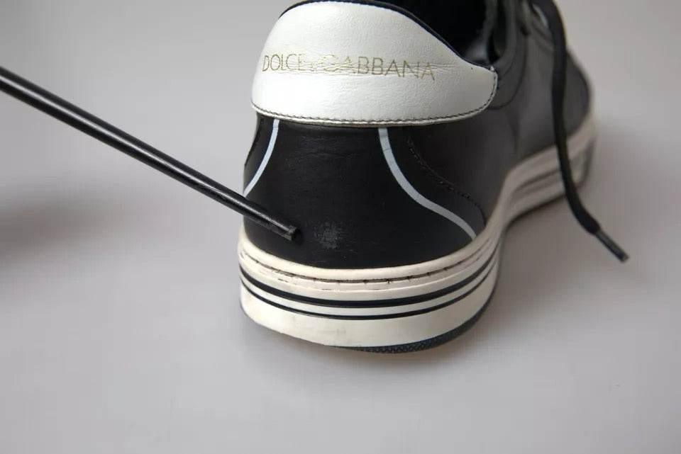 Dolce & Gabbana Black Leather Crown Milano Men Sneakers Shoes - Hilstor