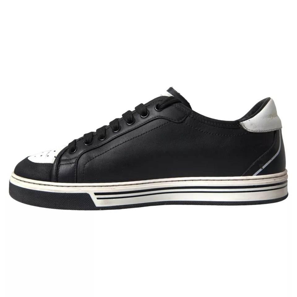 Dolce & Gabbana Black Leather Crown Milano Men Sneakers Shoes - Hilstor