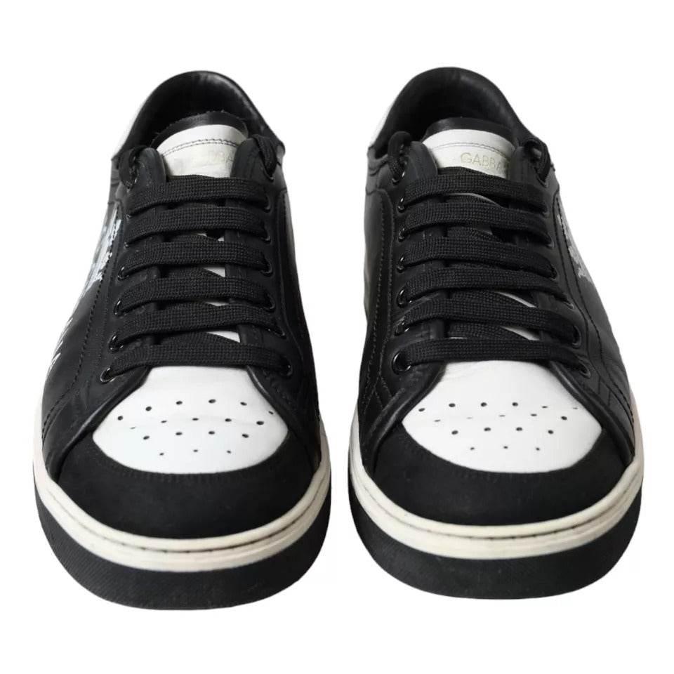 Dolce & Gabbana Black Leather Crown Milano Men Sneakers Shoes - Hilstor