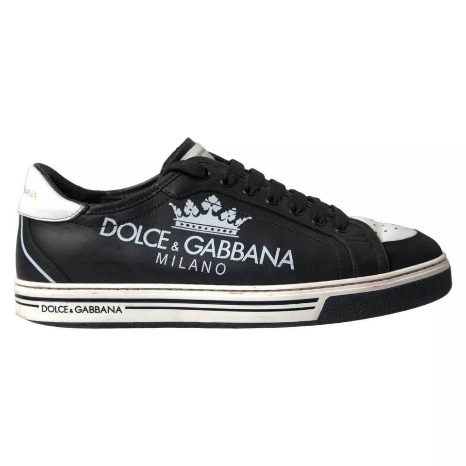 Dolce & Gabbana Black Leather Crown Milano Men Sneakers Shoes - Hilstor