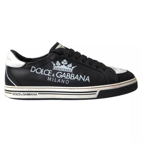Dolce & Gabbana Black Leather Crown Milano Men Sneakers Shoes - Hilstor