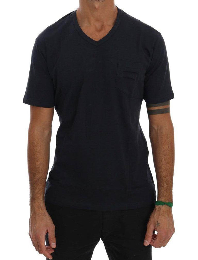 Daniele Alessandrini Blue Cotton V-neck T-Shirt - Hilstor