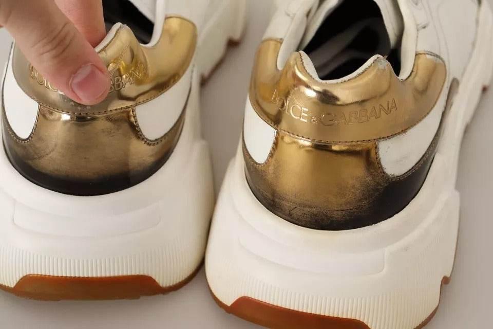 Dolce & Gabbana White Gold Leather Sport DAYMASTER Sneakers Shoes - Hilstor