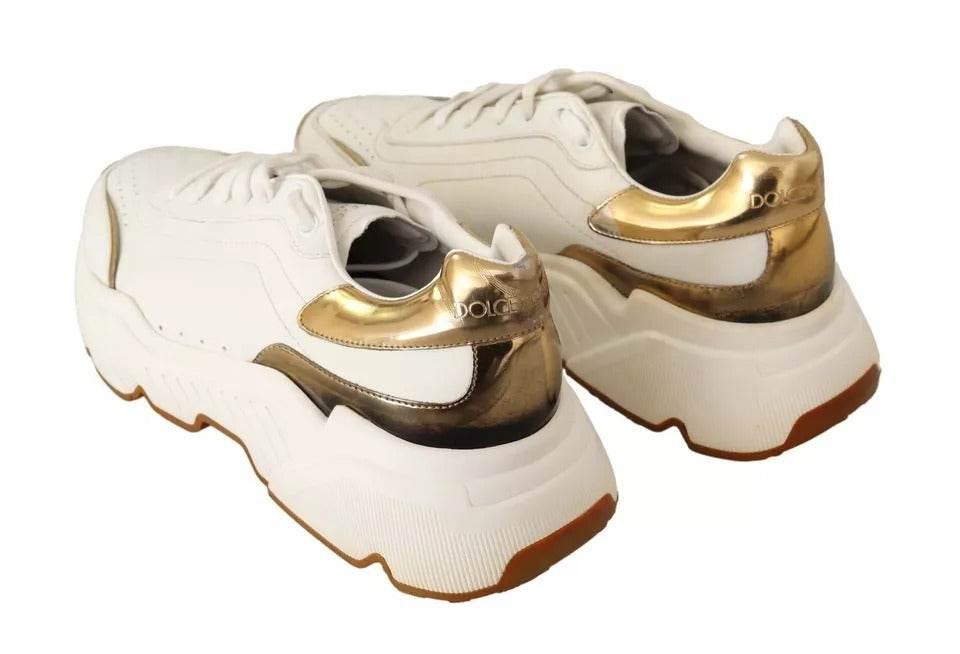 Dolce & Gabbana White Gold Leather Sport DAYMASTER Sneakers Shoes - Hilstor