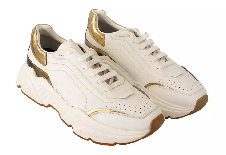 Dolce & Gabbana White Gold Leather Sport DAYMASTER Sneakers Shoes - Hilstor