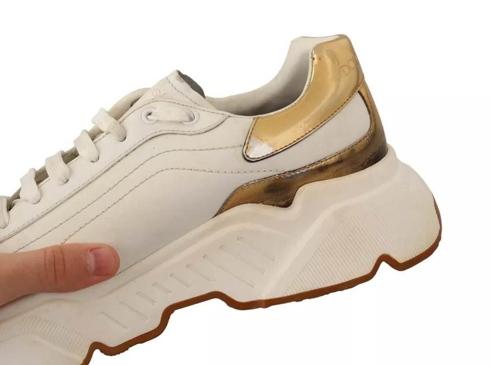 Dolce & Gabbana White Gold Leather Sport DAYMASTER Sneakers Shoes - Hilstor