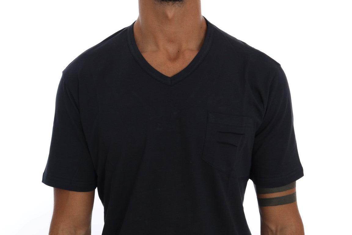 Daniele Alessandrini Blue Cotton V-neck T-Shirt - Hilstor