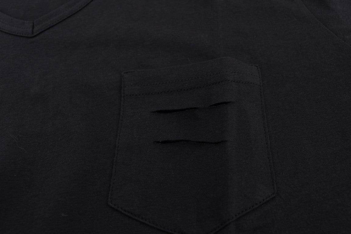 Daniele Alessandrini Blue Cotton V-neck T-Shirt - Hilstor