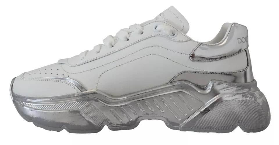 Dolce & Gabbana White Silver Leather Daymaster Sneakers Shoes - Hilstor