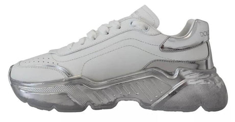 Dolce & Gabbana White Silver Leather Daymaster Sneakers Shoes - Hilstor