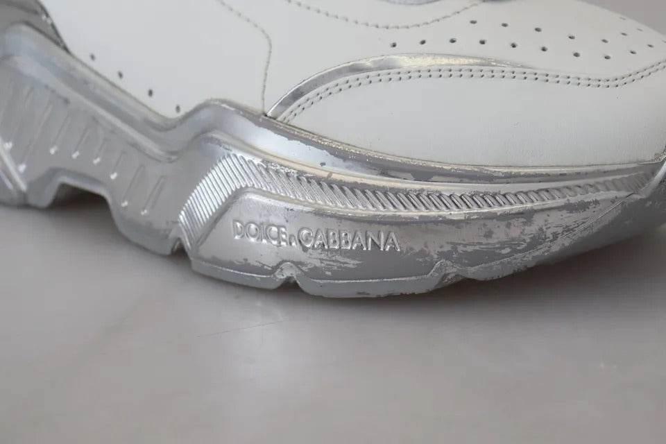 Dolce & Gabbana White Silver Leather Daymaster Sneakers Shoes - Hilstor