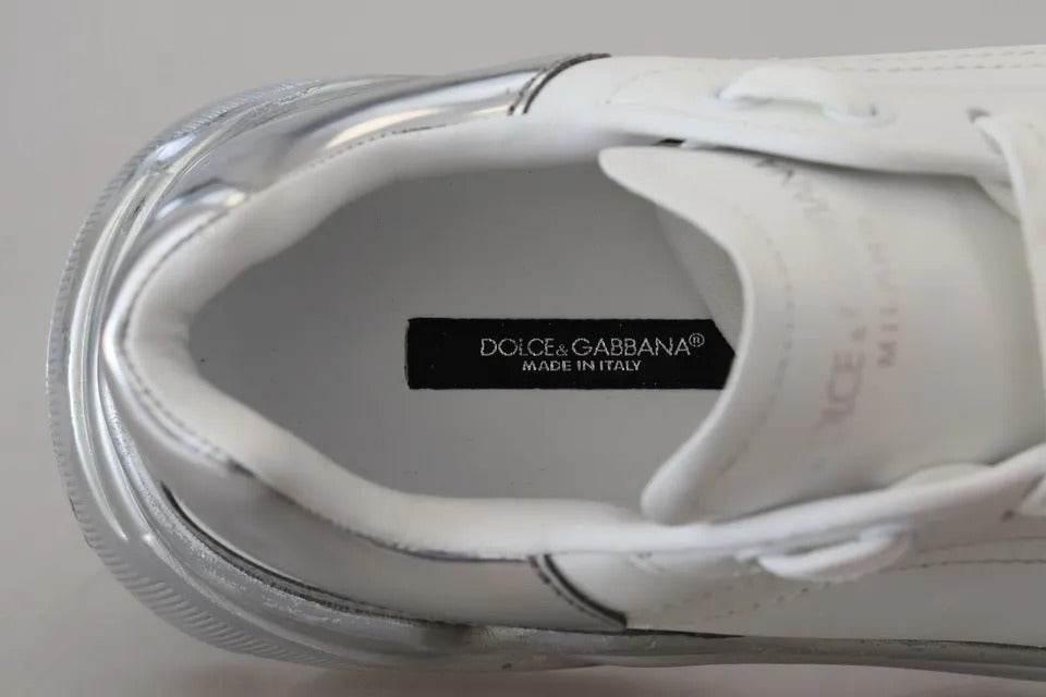 Dolce & Gabbana White Silver Leather Daymaster Sneakers Shoes - Hilstor