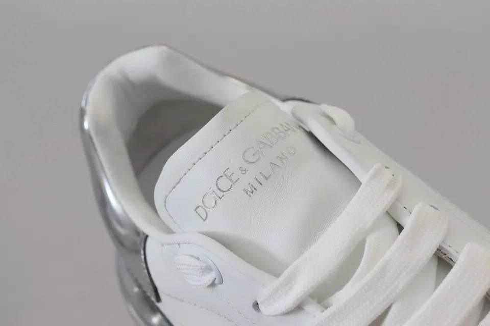 Dolce & Gabbana White Silver Leather Daymaster Sneakers Shoes - Hilstor