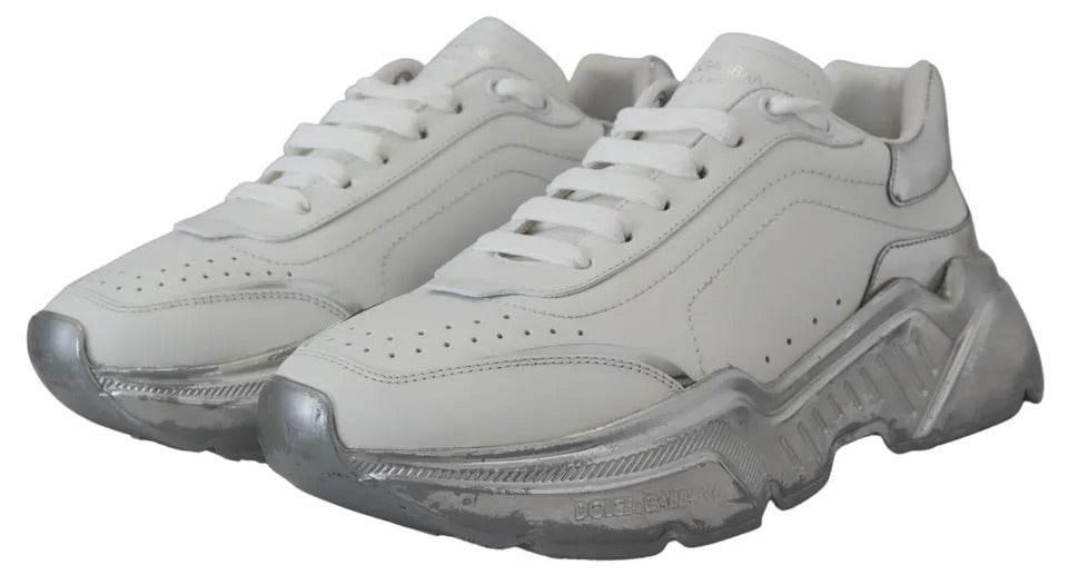 Dolce & Gabbana White Silver Leather Daymaster Sneakers Shoes - Hilstor