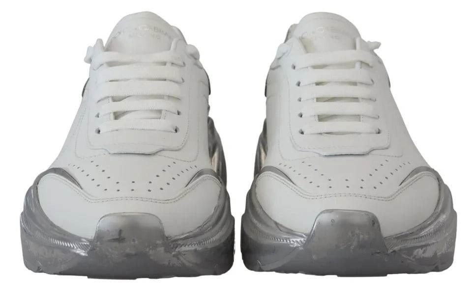 Dolce & Gabbana White Silver Leather Daymaster Sneakers Shoes - Hilstor